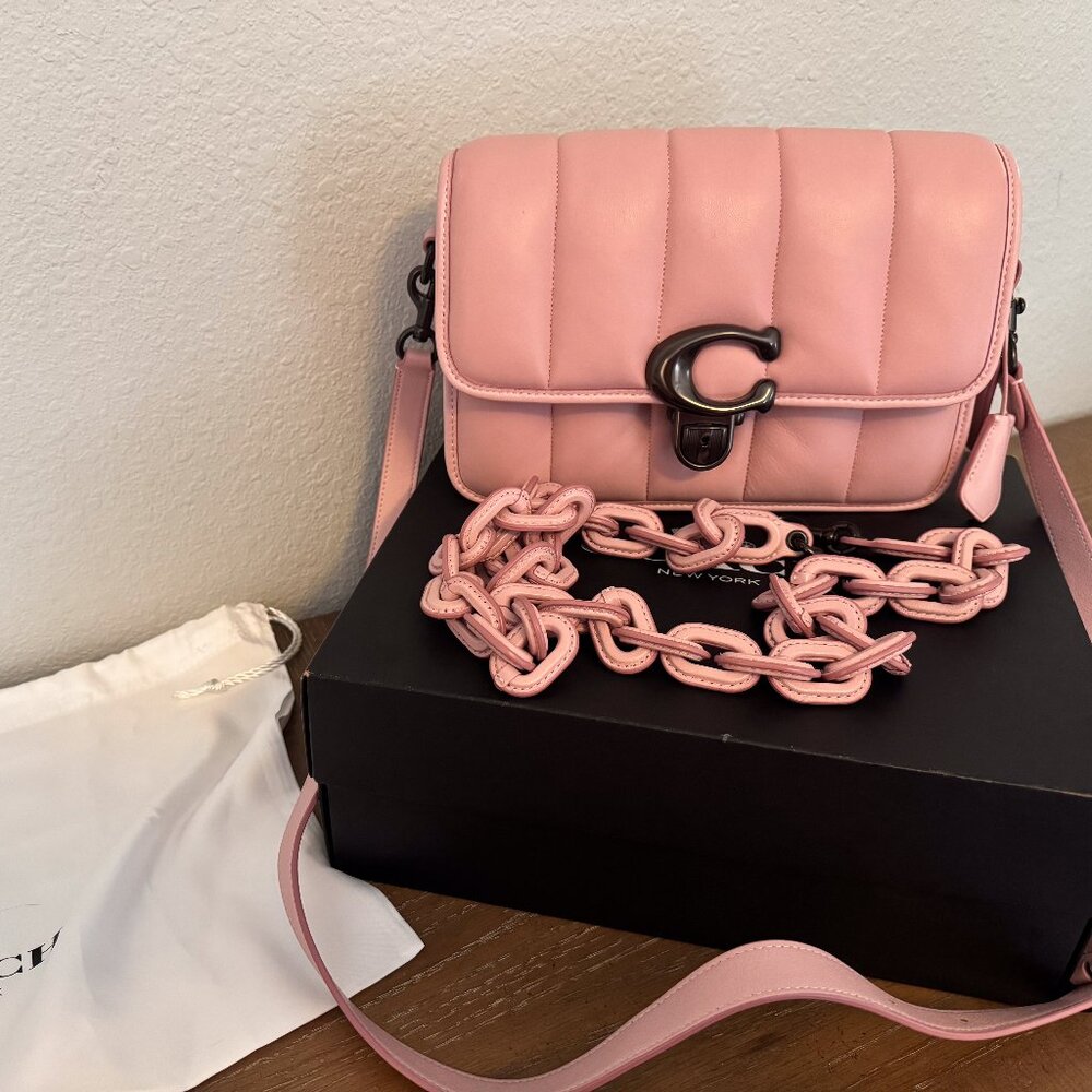 RARE Coach Studio Shoulder Bag Quilted Nappa Leather Carnation Pink C8370
